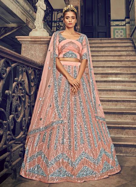 Peach Colour Shubhkala Bride Vol 1 Fancy Designer Party Wedding Wear Net Sequince Embroidery Work Lehenga Choli Collection 1701